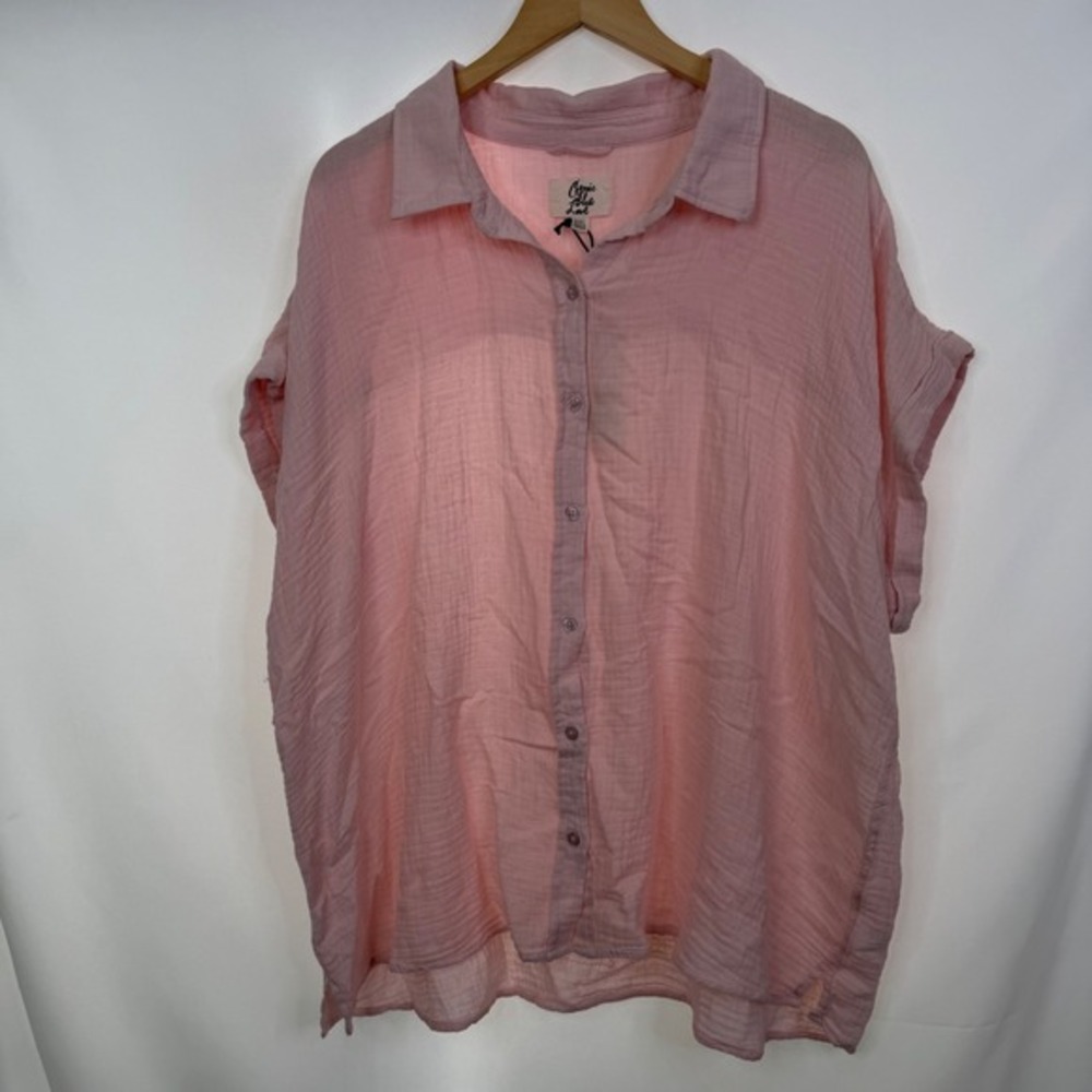 Cosmic Blue Love Seashell Pink Double Gauze Button Down Shirt XXL NWT - Picture 4 of 9